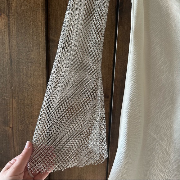 Rare London Diamante Long Sleeve Satin & Mesh Cocktail Minidress - Picture 4 of 6